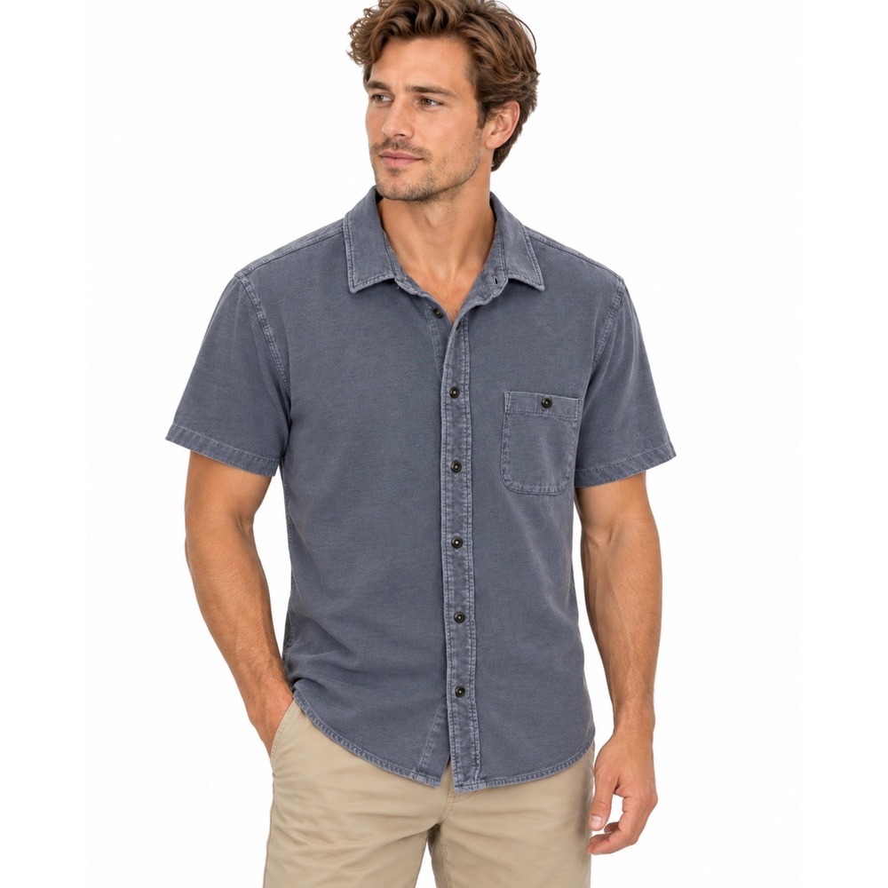 Faherty Brand Seasons Knit Short Sleeve Shirt Mens Size L Washed Black